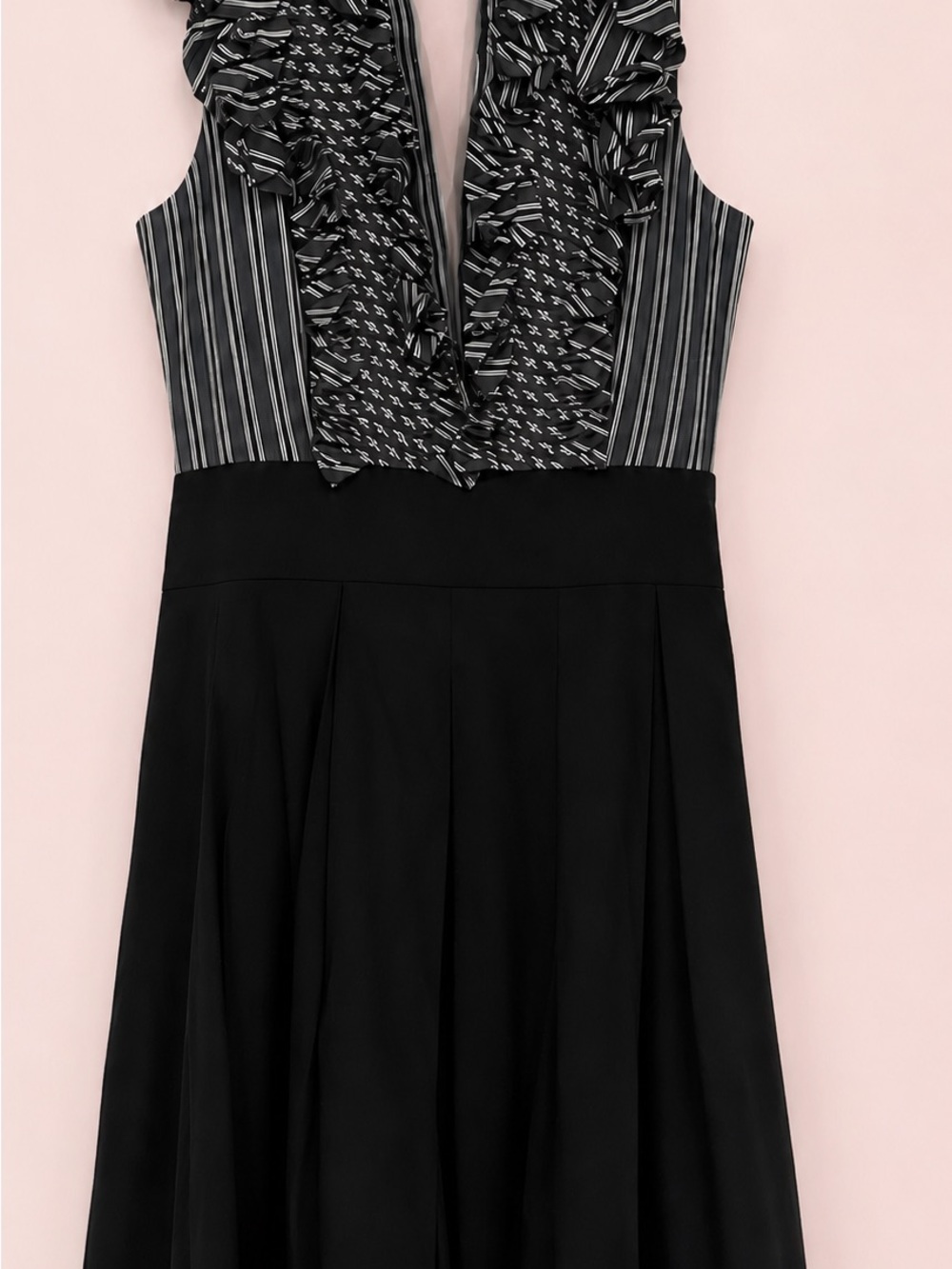 BCBG Black Sleeveless Ruffle-Trim Fit & Flare Dress. Excellent condition.